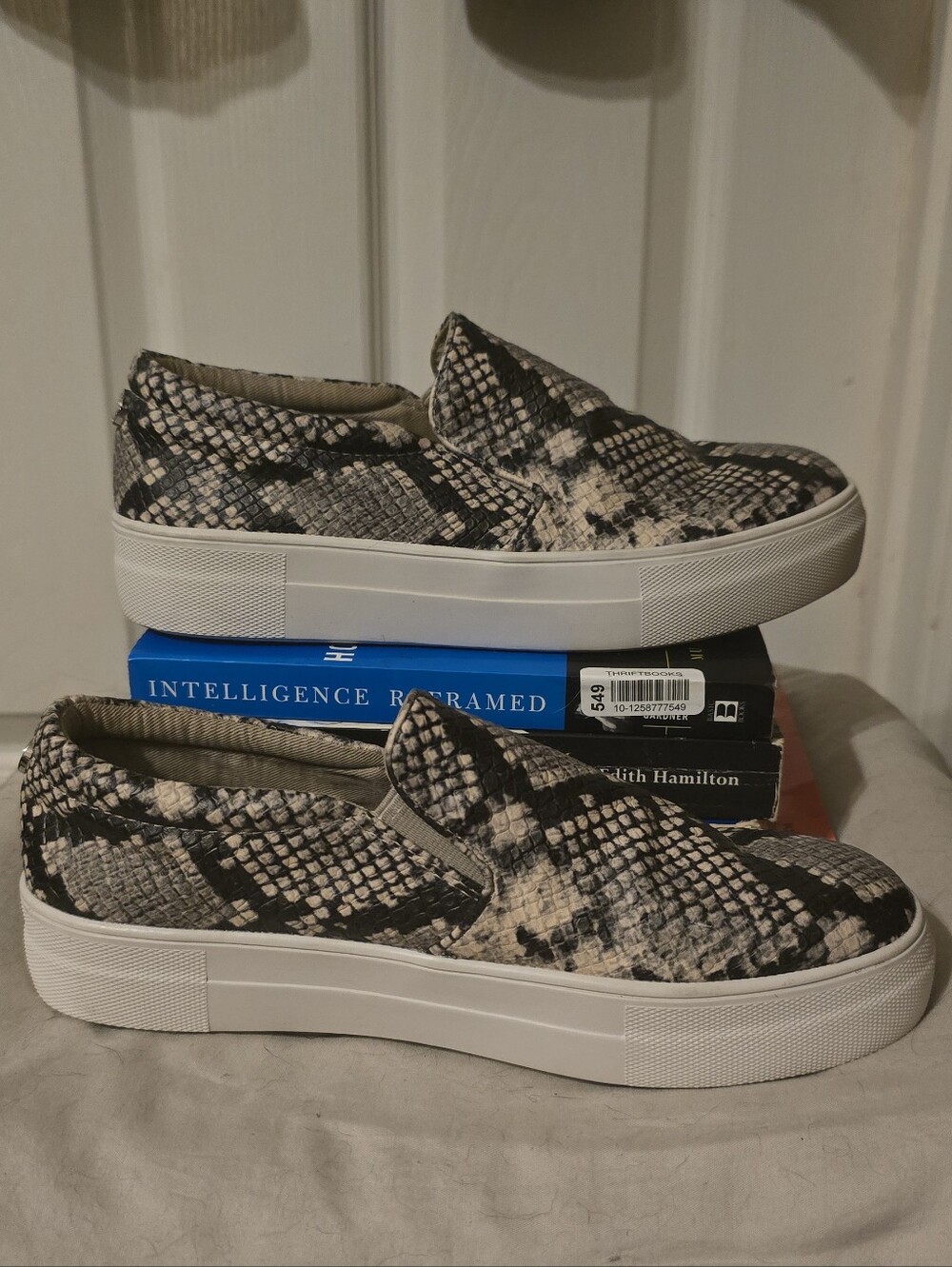 Steve Madden Black & Cream Snake-Print Slip-On Platform Sneakers